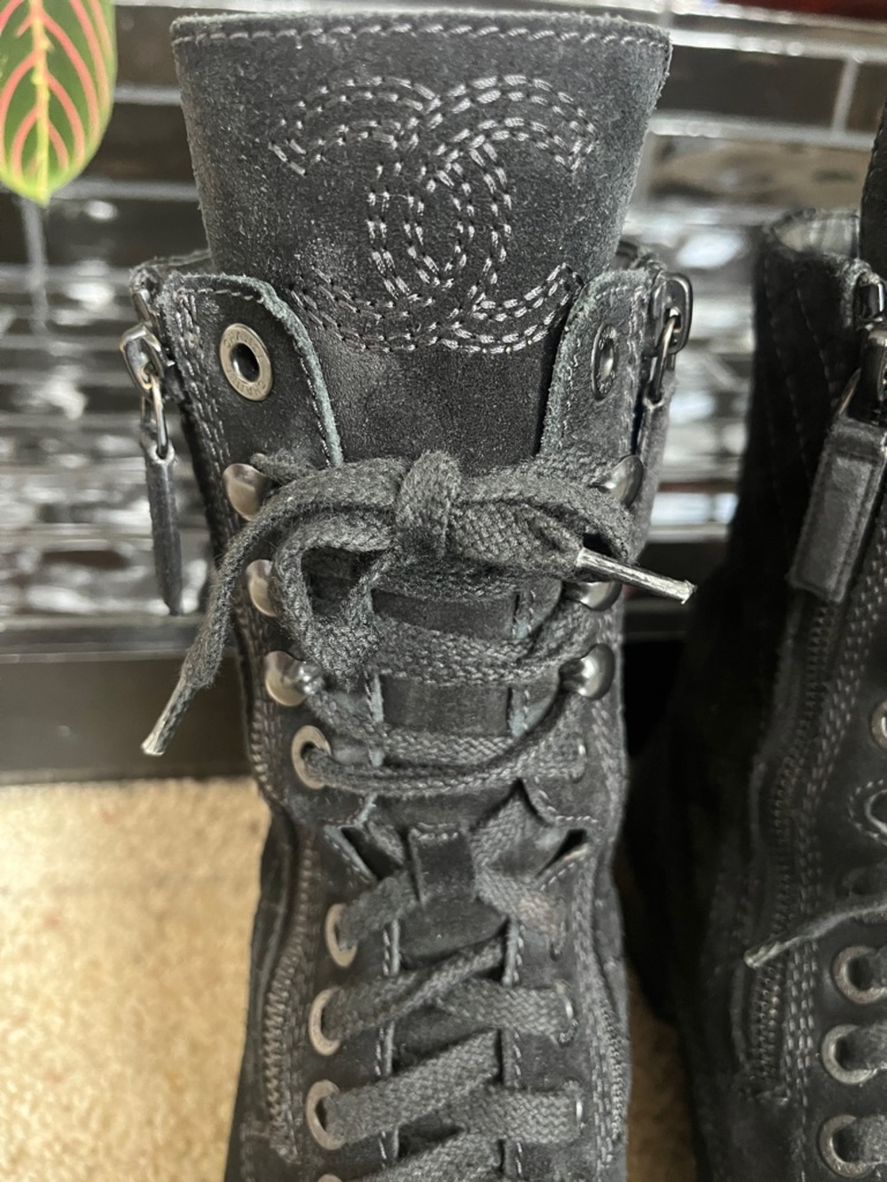 CHANEL Black Suede combat  Boots - Picture 3 of 14